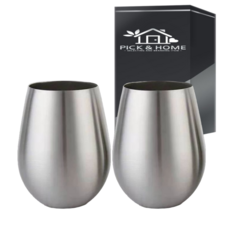 Pick&Home 高級304不鏽鋼紅酒杯 銀色, 2個, 532ml