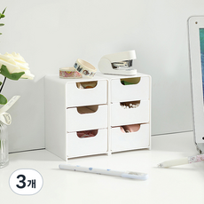 MF商店 3層迷你多用途書桌浴室化妝品整理抽屜收納盒, 白色, 3個