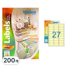 올바른라벨 칼라라벨 연노랑 레이저 잉크젯공용 3X9, 27칸, 200개