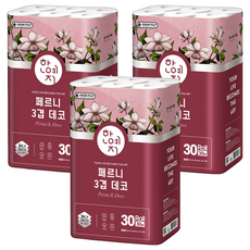 Hanyeji Ferni 3層印花天然紙漿高級捲筒衛生紙, 30m, 3個, 30入