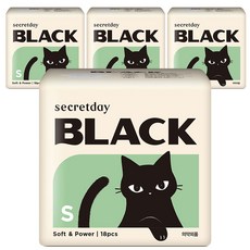 시크릿데이 블랙 생리대 날개형, 소형, 18개입, 4개