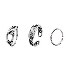 Stone Jewelry 女士格紋復古開口戒指3件組