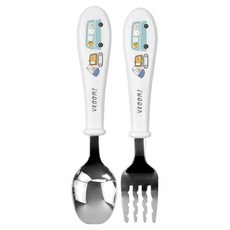 kitchen U 幼兒用噗噗車舒適不鏽鋼湯匙叉子組, 1套, 白色, 湯匙 + 叉子