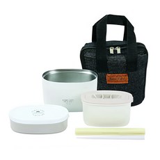 Pearl Life 珍珠金屬 不鏽鋼纖細便當罐附袋 HB-5445, 白色, 680ml, 1個