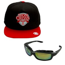 Monkross平沿帽 MMY-501+SHINHANKOPTIC運動太陽眼鏡 SH3023, Snapback（紅色），太陽鏡（黑棕綠色塗層）