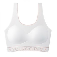 YONIE 0壓感冰絲吸濕透氣包覆運動型保護內衣, 第二階段無鋼圈款運動少女風背心款 - 白色/粉色, L