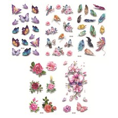 彩色蝴蝶玫瑰紋身刺青貼紙5款組合, 05, 1套