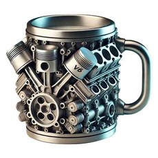 發動機造型馬克杯/水杯/茶杯/咖啡杯 V6 300ml, 銀色, 1個