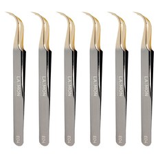 優質睫毛鑷子 E04 彎曲型, 單色, 6個