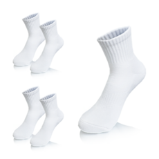 COMPRO 男款運動中筒氣墊雙層底環紋機能性襪子 5雙組, 白色-白色