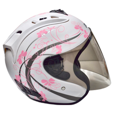 普通型露臉式機車防護頭盔 含一層護目鏡 R3-A6, 白粉花色