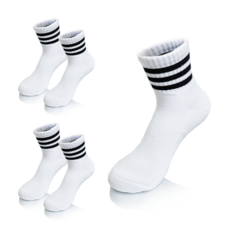 COMPRO 男士運動中筒緩衝雙層底羅紋機能襪5雙組, 白色+黑色