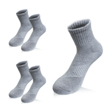 COMPRO 男款運動中筒氣墊雙層底環紋機能性襪子 5雙組, 灰色-灰色