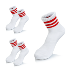 COMPRO 男用運動中筒氣墊雙層底Ringle機能襪5雙組, 白色 + 紅色