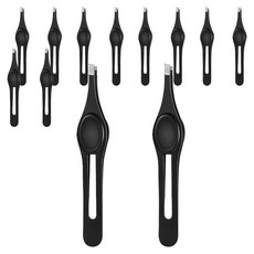 엘로브 잔털 정리용 미용 핀셋 족집게, 12개, 블랙