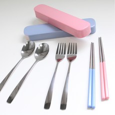 攜帶式餐具套組 2入, 藍色, 粉色, 1套