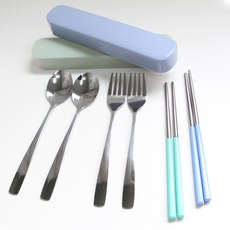 攜帶式餐具套組 2入, 薄荷，藍色, 1套