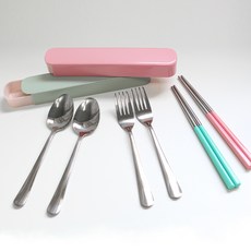 染色圓柄餐具 2 件套, 薄荷, 粉紅色, 1套