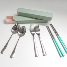 染色圓柄餐具 2 件套, 薄荷, 1套