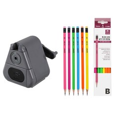 티티 오피스 샤파 연필깎이 KI-100-office + 투코비 코마 삼각 지우개 연필 TC-208 6종 x 2p 세트, 회색(연필깎이), 1세트