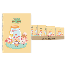 DADA 花生家族 大格子 窄款小學線圈筆記本, 10本, 顏色隨機