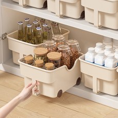 hillo 廚房多用途附輪儲物櫃 特大 附把手托盤, 奶油色, 3個
