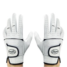 Marcia GOLF 男女通用全羊皮高爾夫手套 雙手用套組, 1套, 白色 + 黑色線條