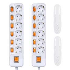 7開6插延長線+插片式可移動固定架, 2組, 1.5m