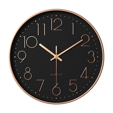 北歐風靜音時鐘, 黑底玫瑰金 + 玫瑰金字體, 1個