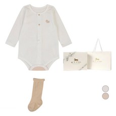 에뜨와 신생아용 선물용 마론 바디수트 + 양말 선물포장 세트 + 쇼핑백