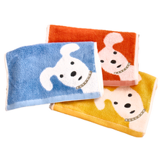 星紅織品 經典可愛狗純棉兒童毛巾3件組 25x50公分 50g, 藍色 + 橘色 + 黃色, 1組