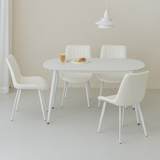 퍼리든 도프트 타원 세라믹 식탁 + 의자 세트 4인용 1400 방문설치, 올화이트 + 화이트, 일반의자 4