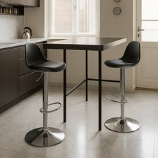 16피스 심플 바의자 아일랜드 식탁의자 2개 세트, 블랙 + 크롬도금