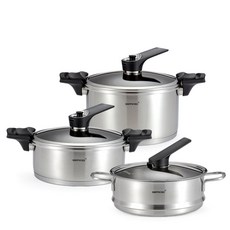 해피콜 스테인리스 인덕션 IH 진공냄비 세트 6p, 혼합색상, 냄비 양수 5.7L + 전골 3.8L + 찜기 24cm + 유리뚜껑 24cm