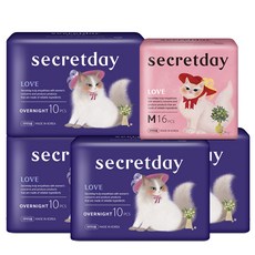 secretday Love蝶翼型衛生棉 夜用型(36cm) 10片入 4包+中(24.5cm) 16片入, 1組
