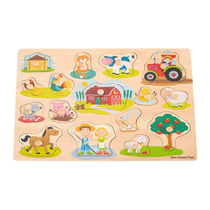 New Classic Toys 寶寶木製拼圖 開心農場 - 16片, 天然木材與無毒塗料, 精緻擬真呈現, #10440, 1入