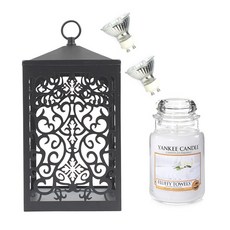 洋基蠟燭大爵士 + 滾動蠟燭加熱器 + 燈泡 2 件套, 取暖器（黑色）、蠟燭（蓬鬆毛巾）