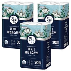 Hanyeji Perni Clean Soft 3層天然紙漿衛生紙, 30m, 3個, 30捲