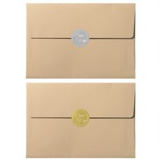 2Youngdesign 文字印花圓形貼紙 50入+明信片信封組 50入, 1組, 隨機出貨(圓形貼紙)+棕色(信封)