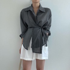 ViVEMO 女款翻領透視排釦裹身襯衫 10042