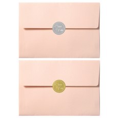 2Youngdesign 文字印花圓形貼紙 50入+明信片信封組 50入, 1組, 隨機出貨(圓形貼紙)+粉色(信封)