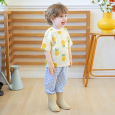 BERRYMAY 兒童涼感透氣泡泡紗格紋束口褲