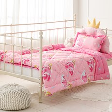Canavena 孩童公主圖案純棉四季被+保潔墊+枕頭套組, 混色