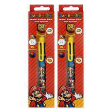 PYRAMID INTERNATIONAL 瑪利歐 轉轉多色筆, 附帶旋轉頂部, 無敵星 + 問號磚, 2支