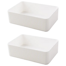 E.dot 簡約直紋雜物文具收納盒，桌面收納，兩種尺寸，白色/咖色, 大號 20 x 14 x 6cm, 2個