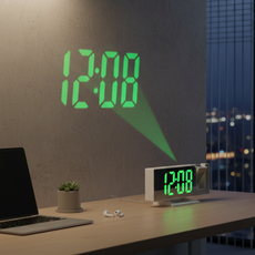 마샤투 디지털 거울 LED 시계, 시계 화이트 + 그린 숫자