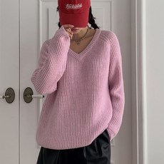 KnitNJean 女款羊毛寬鬆版型拉克蘭Tugela V領針織衫