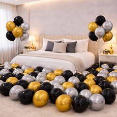 팡파티 파티풍선 + 공기주입기, 블랙 골드 실버, 50개