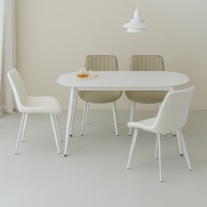 퍼리든 도프트 타원 세라믹 식탁 + 의자 세트 4인용 1400 방문설치, 올화이트 + 화이트 + 베이지, 일반의자 4