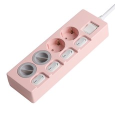 SWEET HOME 獨立省電 過載保護 彩色延長線 4孔 + 安全蓋 2p 組, 1.5m, 粉紅色(延長線), 1套